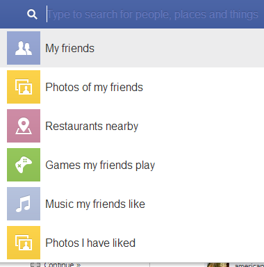 Sugestões de busca do Facebook.