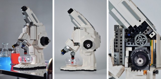 Vários ângulos do microscópio de Lego.