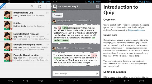 Quip Preview no Android.