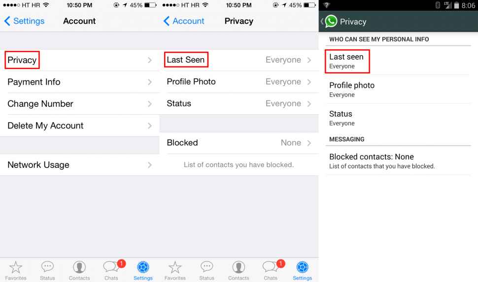 WhatsApp privacy settings
