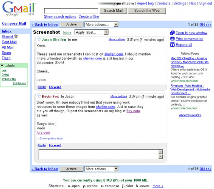 gmail interface 2004