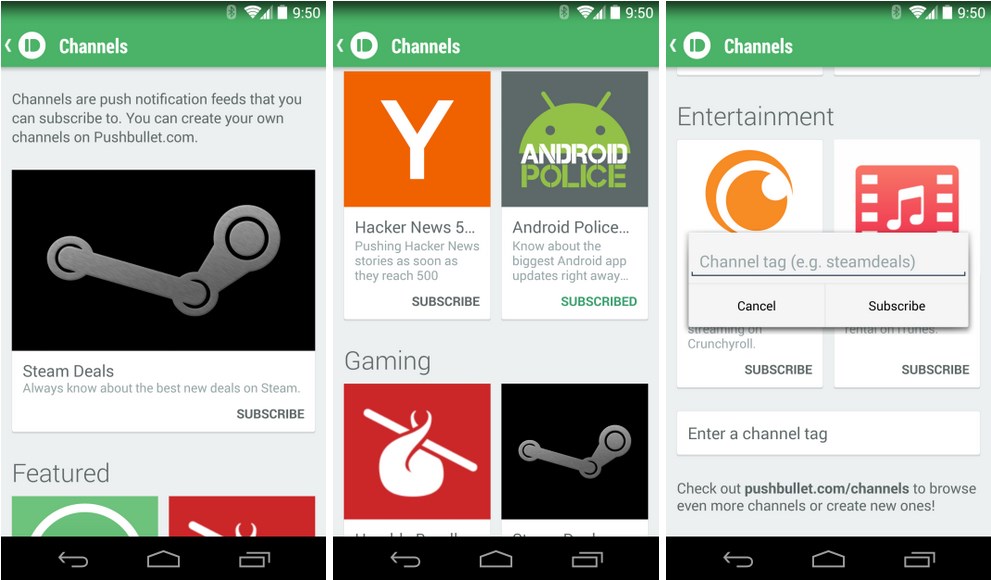 pushbullet channels