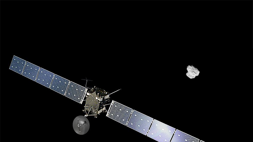 Uma ilustração da Rosetta se aproximando do cometa, em 2 de agosto