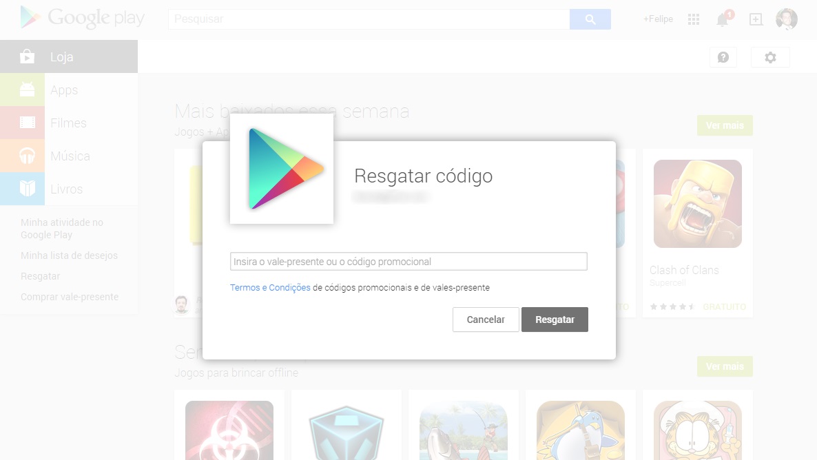 Comprar Código do Google Play R$ 100