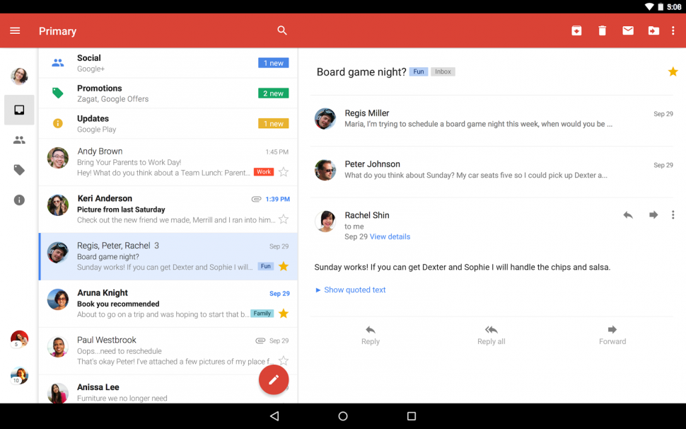 Gmail no Android 5.0 Lollipop
