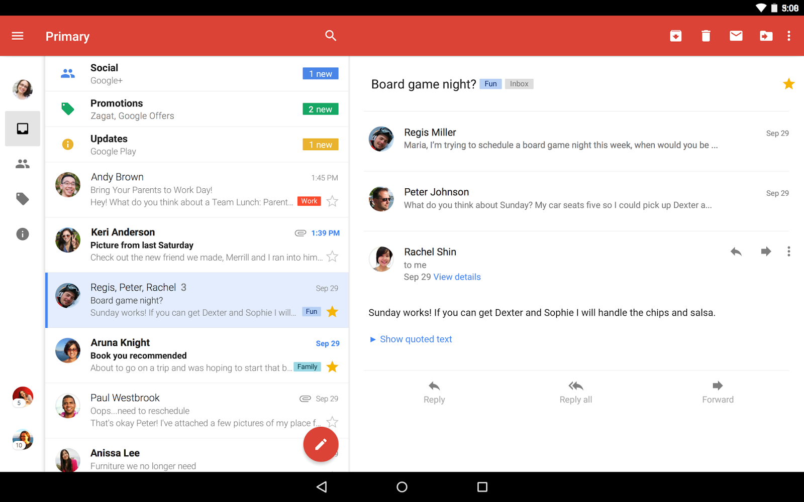Gmail no Android 5.0 Lollipop