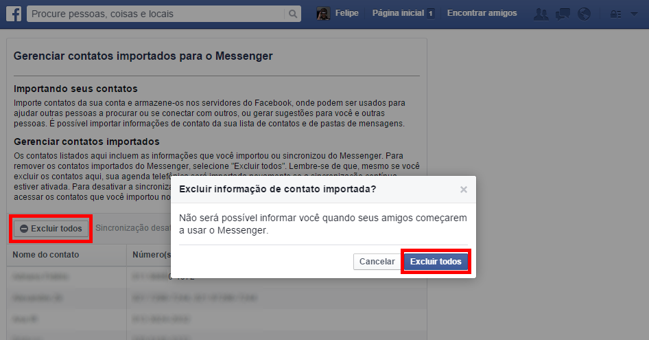 Facebook - remover contatos importados