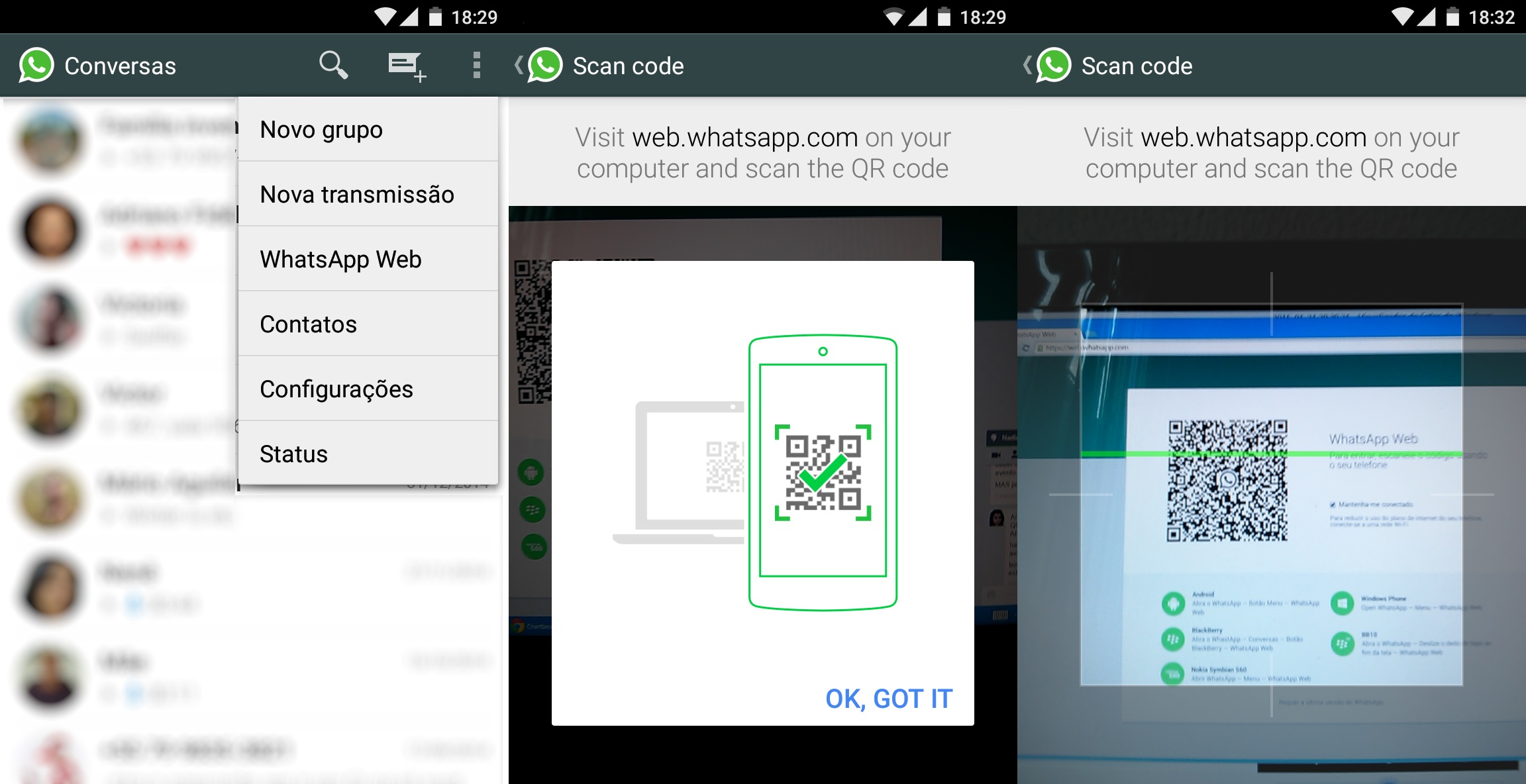 WhatsApp para web e Android