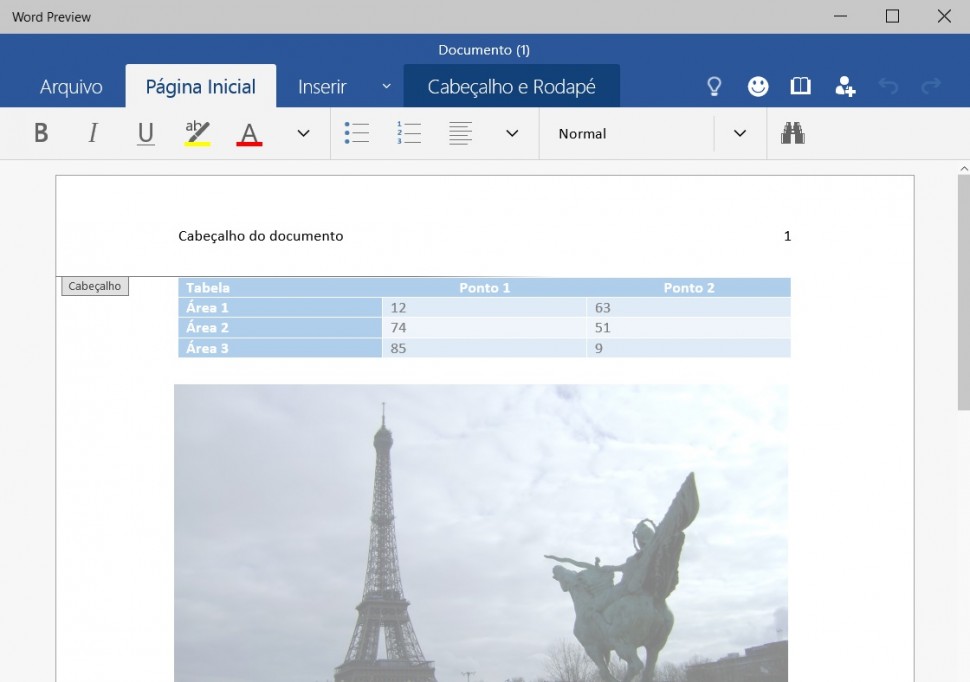 Office para Windows 10 - editando documento no Word