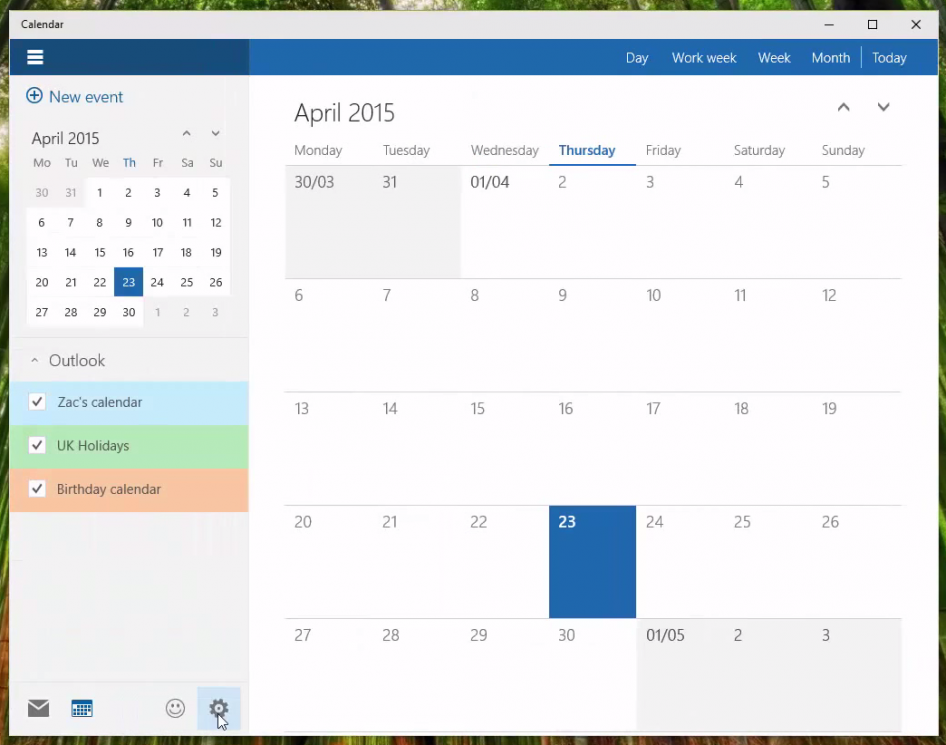 Windows 10 build 10061 - Calendario