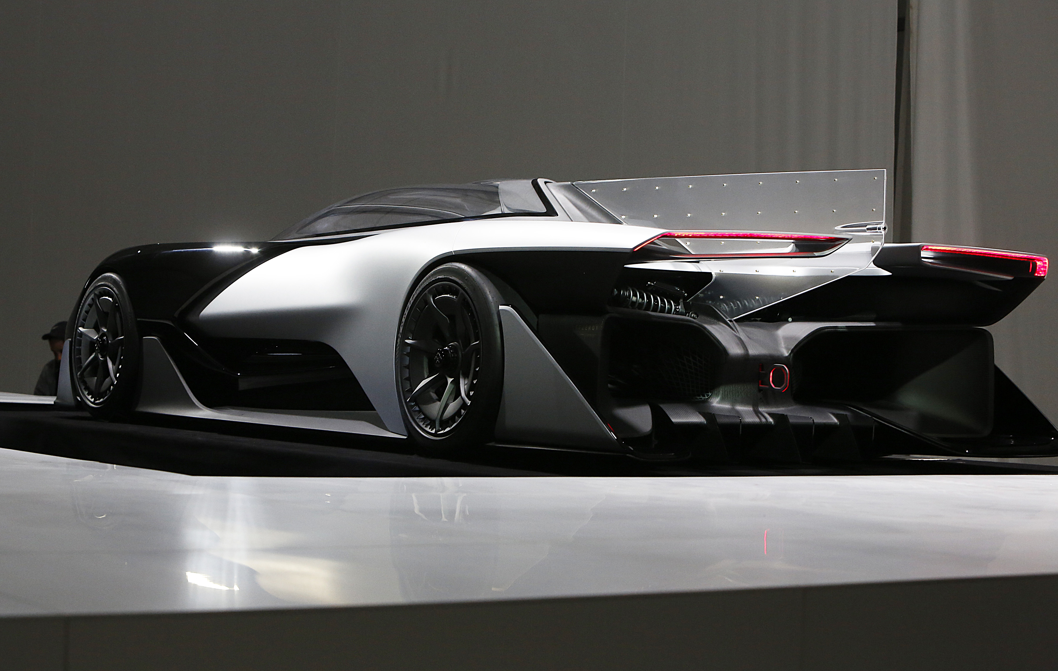 IMAGE DISTRIBUTED FOR FARADAY FUTURE - Faraday Future (FF) FFZERO1 Concept vehicle at FF's pre-CES reveal event in Las Vegas on Monday, Jan. 4, 2016. (Bizuayehu Tesfaye/ AP Images for Faraday Future)
