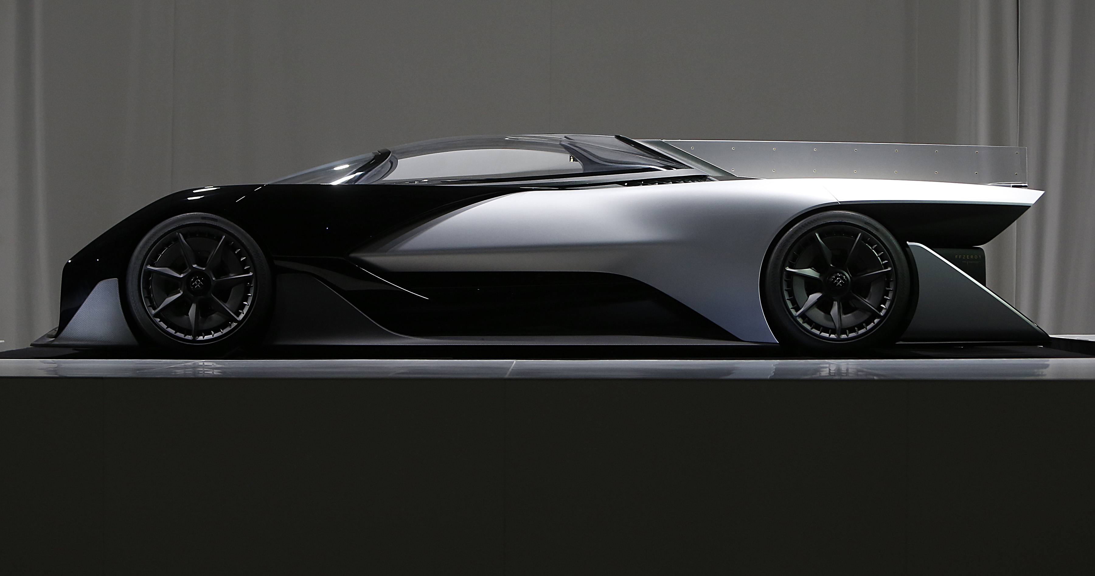 IMAGE DISTRIBUTED FOR FARADAY FUTURE - Faraday Future (FF) FFZERO1 Concept vehicle at FF's pre-CES reveal event in Las Vegas on Monday, Jan. 4, 2016. (Bizuayehu Tesfaye/AP Images for Faraday Future)