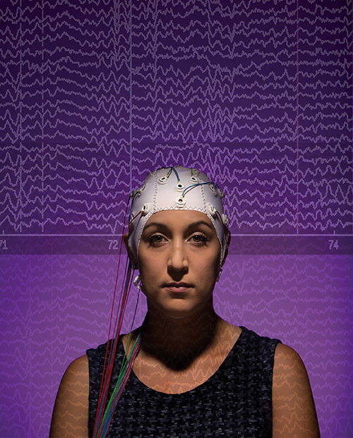 Photo illustration for a story published in Binghamton University Magazine about the research of Sarah Laszlo, assistant professor of Psychology, Monday, September 14, 2014.
