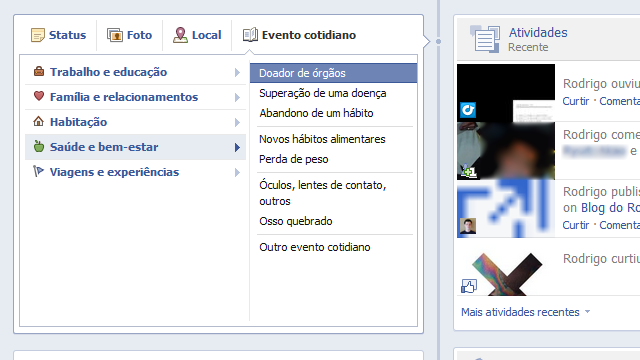 Doação de órgãos no Facebook.