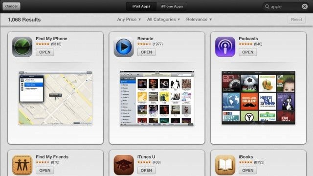 Nova página de resultados no iPad.