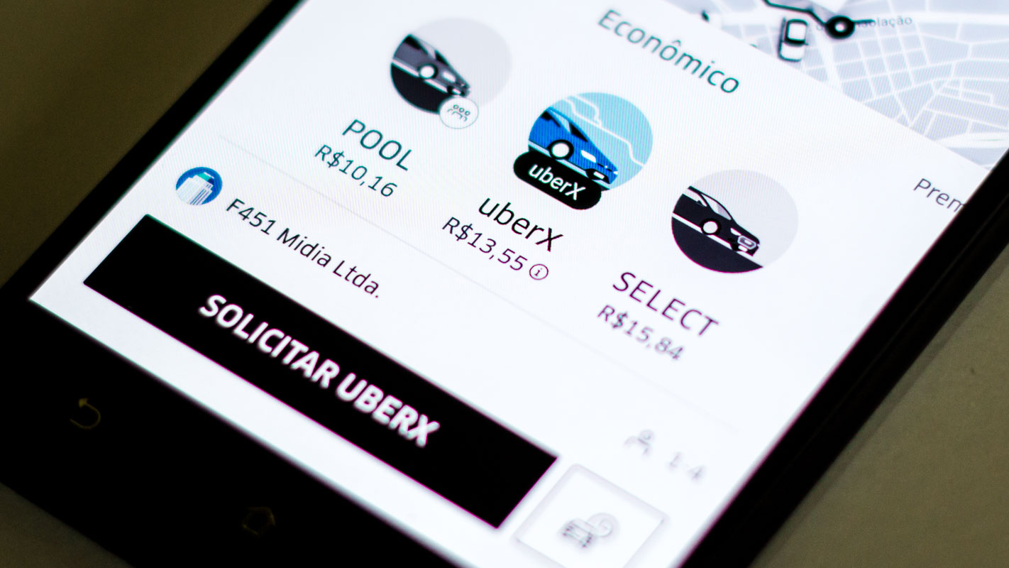 Opções Pool, UberX e Select no aplicativo da Uber