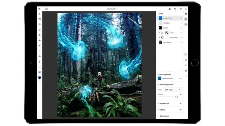 Interface do Photoshop para iPad Pro