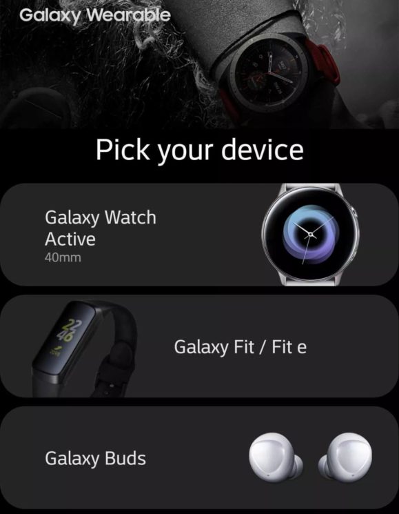 Captura de tela de app da Samsung em que novos acessórios foram vazados