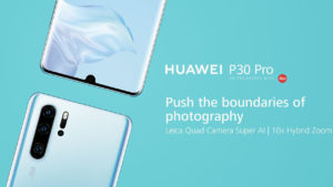 Imagem promocional mostra Huawei P30 Pro de frente e de costas