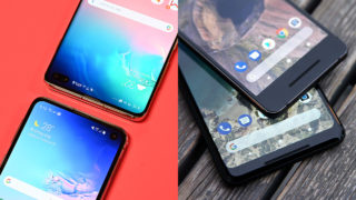 Imagem da interface Samsung One UI no Galaxy S10 e de smartphones Pixel 2