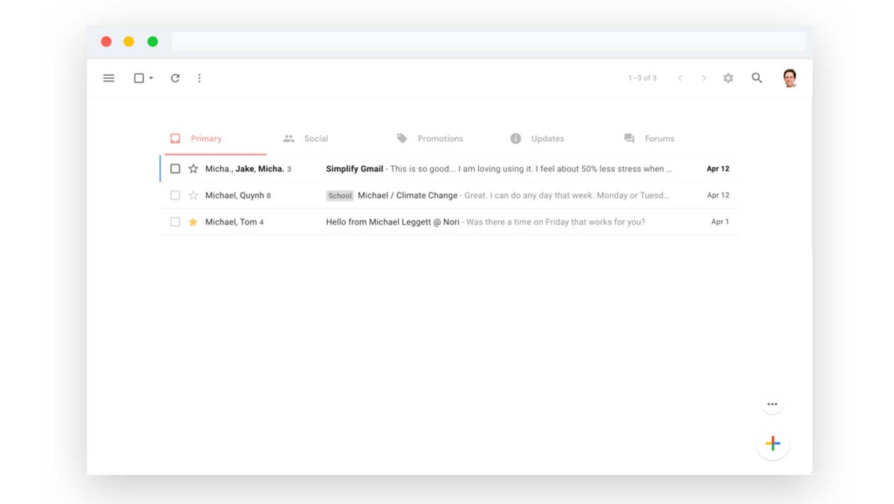 Visual do Gmail com a extensão Simplify