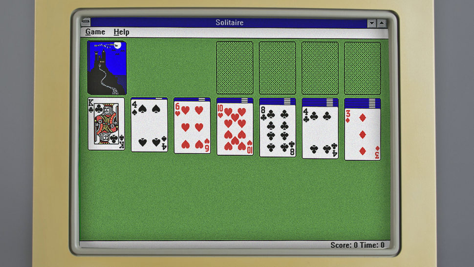 Captura de tela do jogo Paciência no Windows 3.0