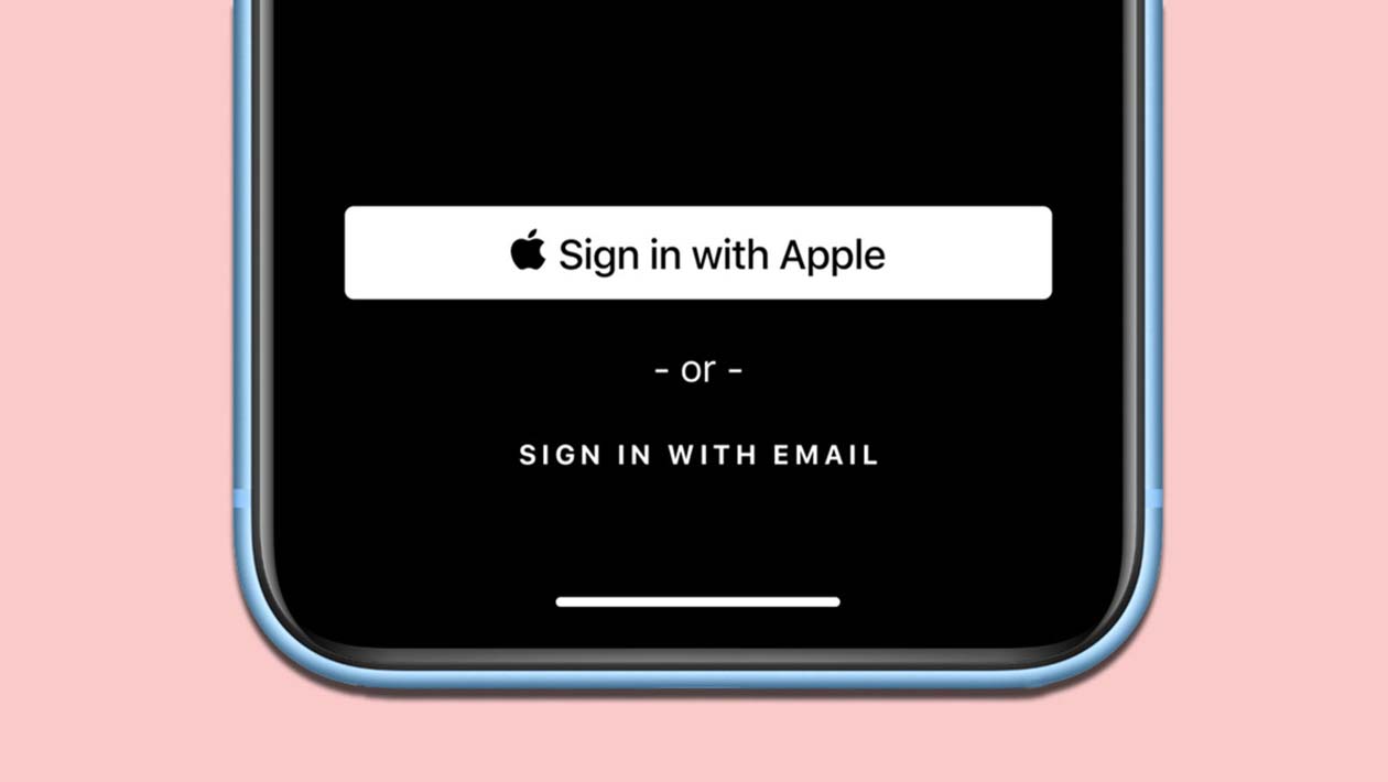 Ilustração mostra iPhone e botão 'Login com a Apple'