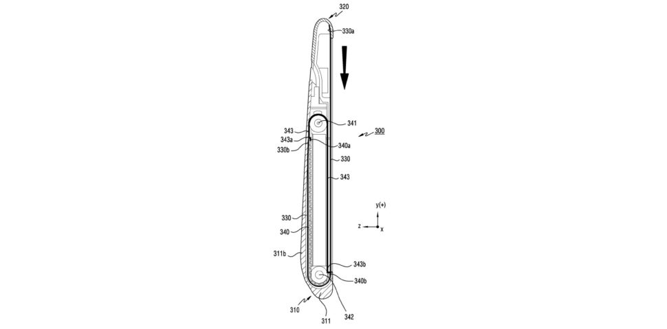 Ilustração de patente da Samsung que mostra tela escondida