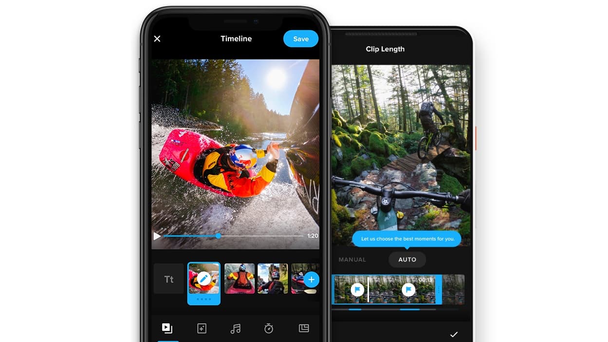 Captura de tela do novo app da GoPro, que tem novas funcionalidades de edição
