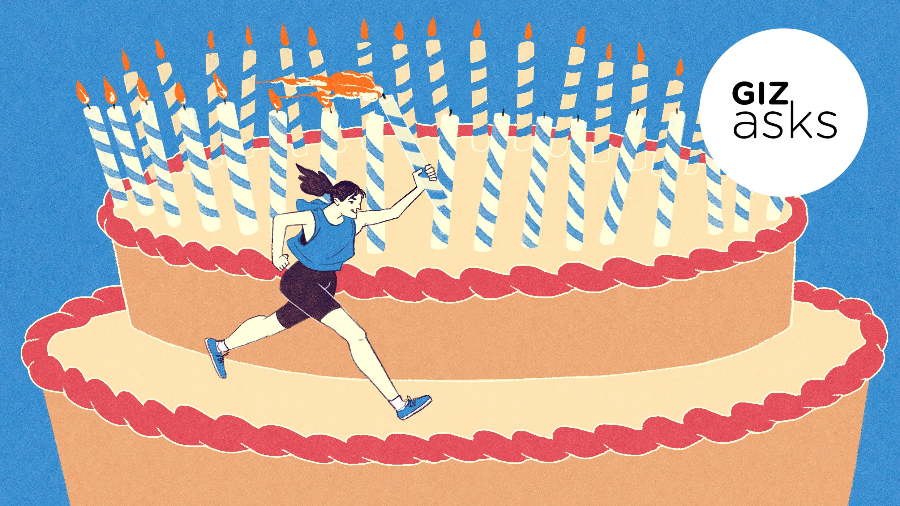 Atleta corre ao redor de bolo
