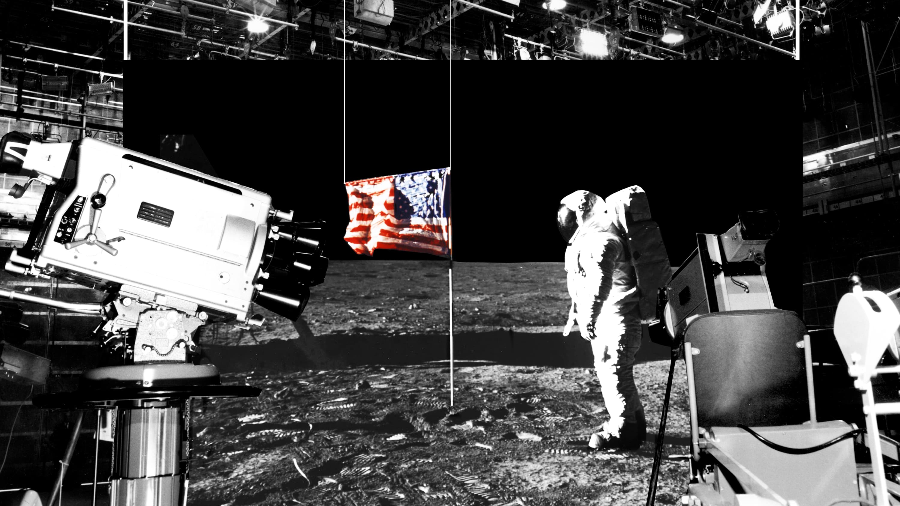 Ilustração mostra câmeras filmando o homem na Lua