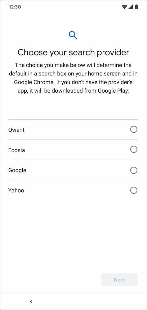 Menu de opções com motores de busca no Android