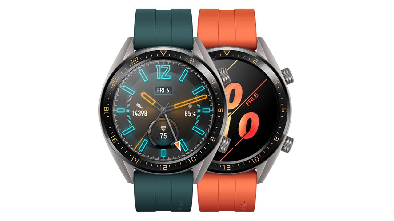 Huawei Watch GT com pulseiras verde e laranja