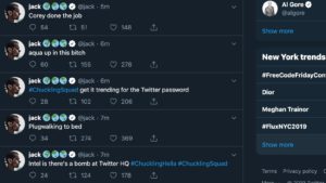 Tuítes enviados por hackers na conta de Jack Dorsey, CEO do Twitter
