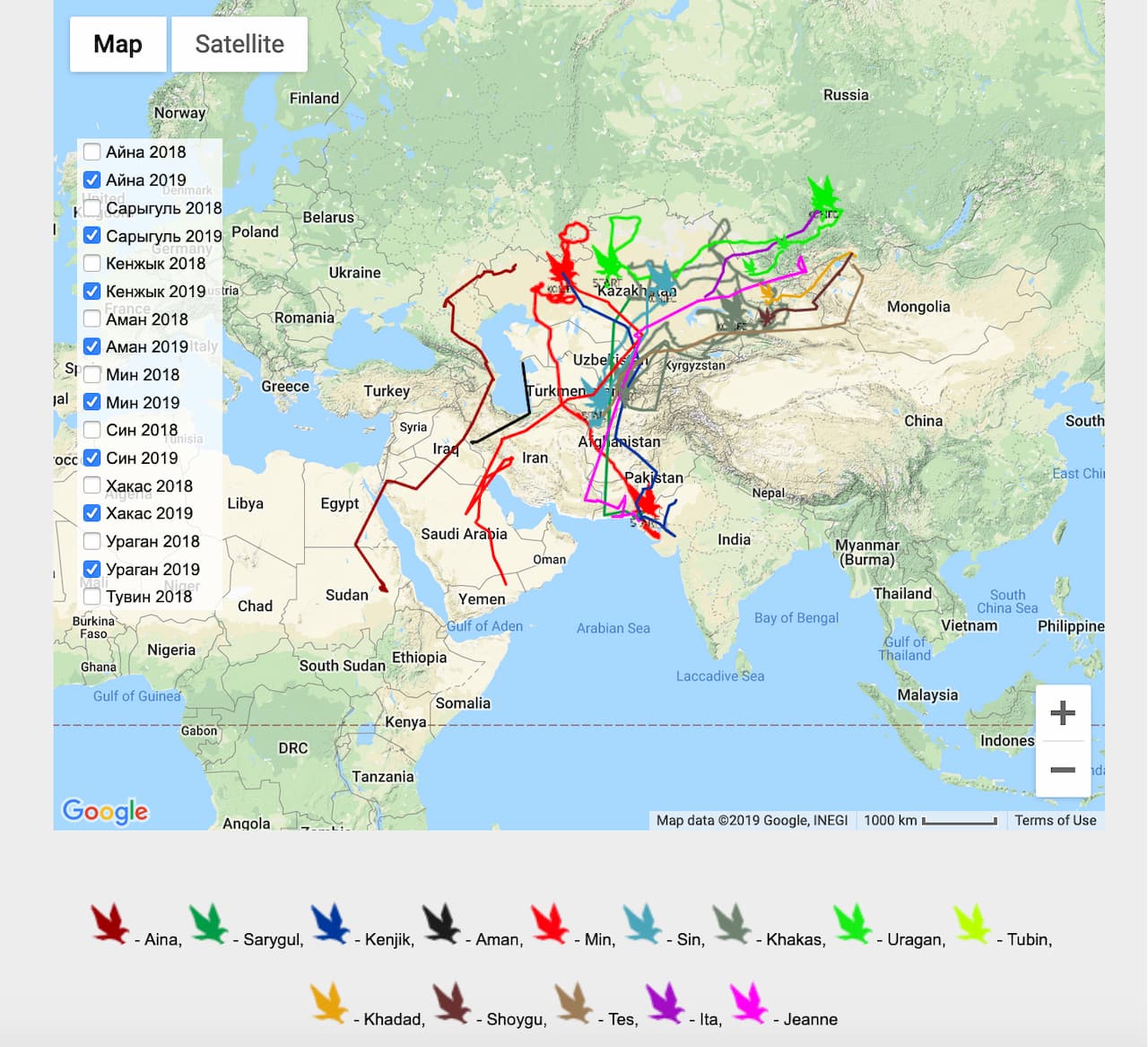 Mapa de voo das águias-das-estepes