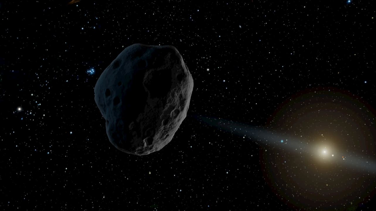 Representação artística de um asteroide viajando em direção ao Sistema Solar