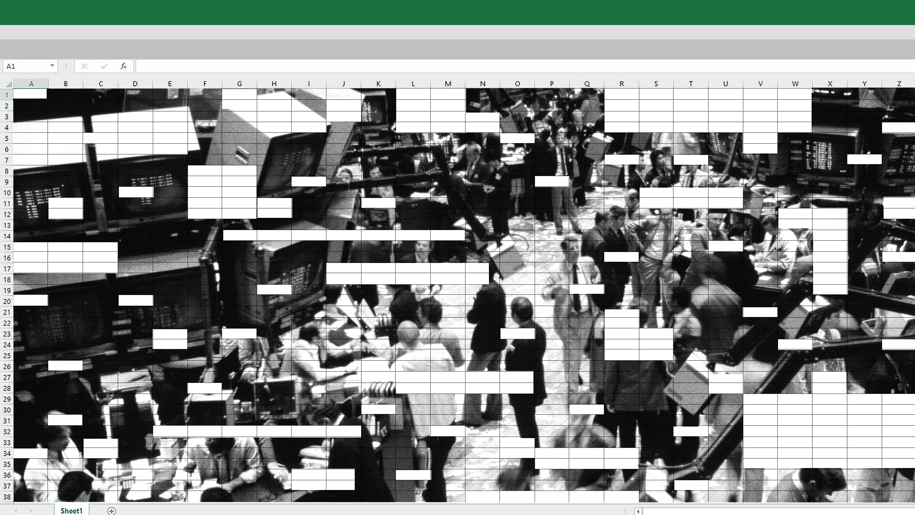 Planilha do Excel com imagem preto e branco do mercado financeiro