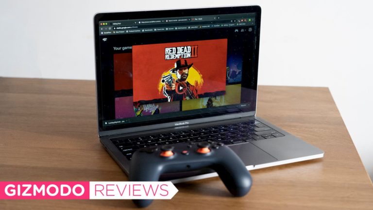 Controle do Google Stadia pronto para jogar num MacBook Pro