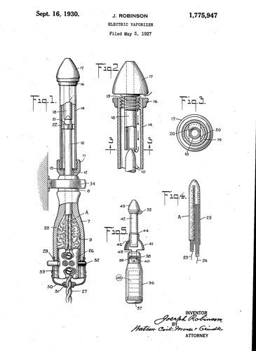 Patente do cigarro eletrônico idealizado por Joseph Robinson