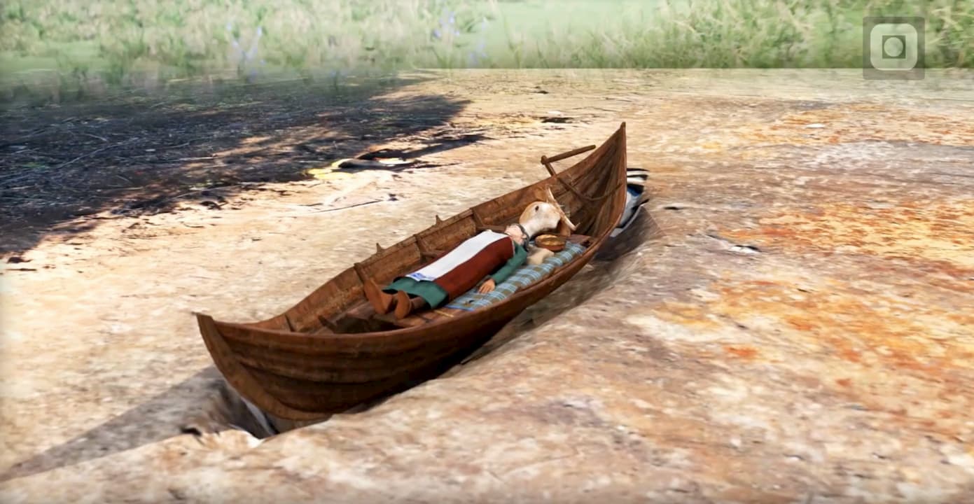 Representação artística do barco-túmulo da mulher viking