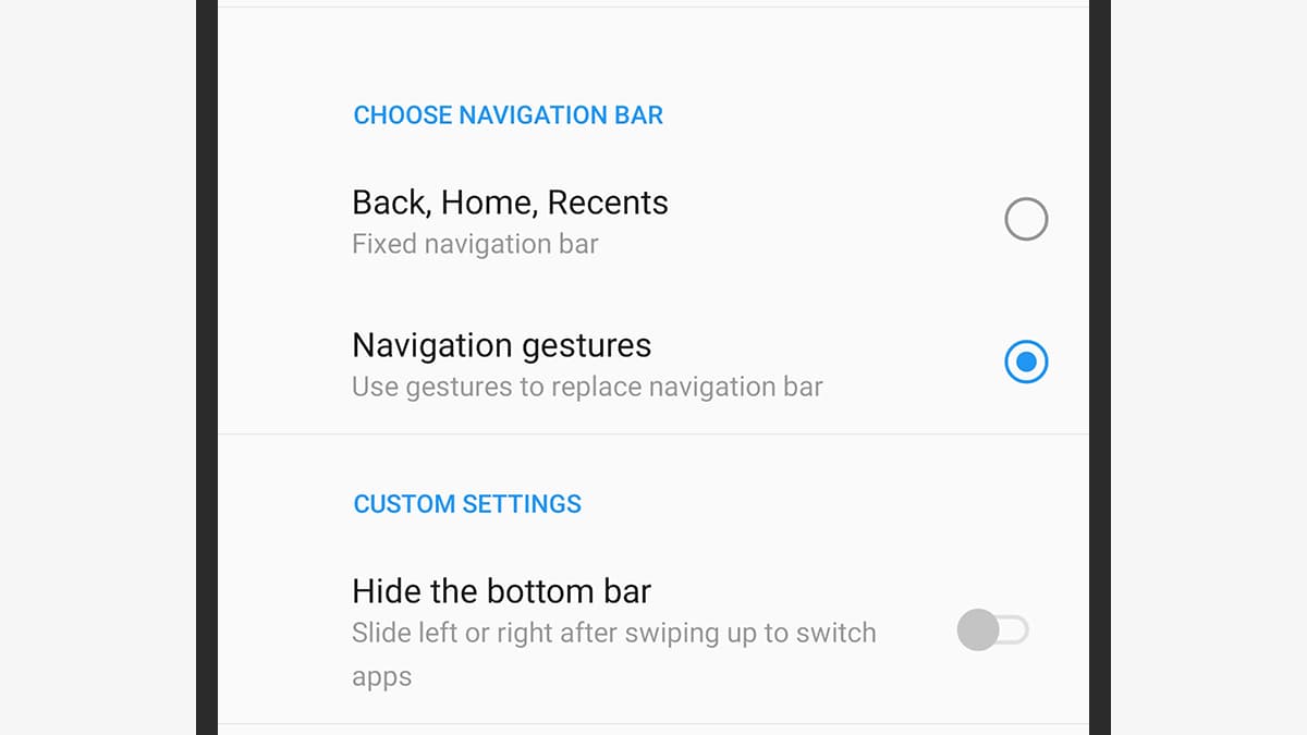 Opções de gestos do Android 10 em um celular OnePlus