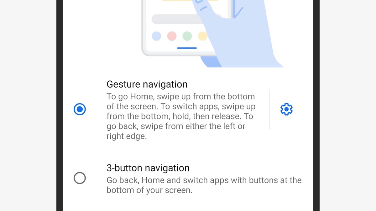 As opções de gestos do Android em um celular Pixel