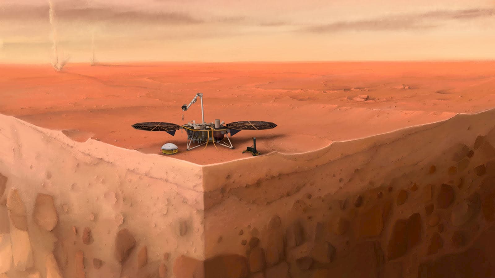 O conceito artístico da sonda InSight em Marte