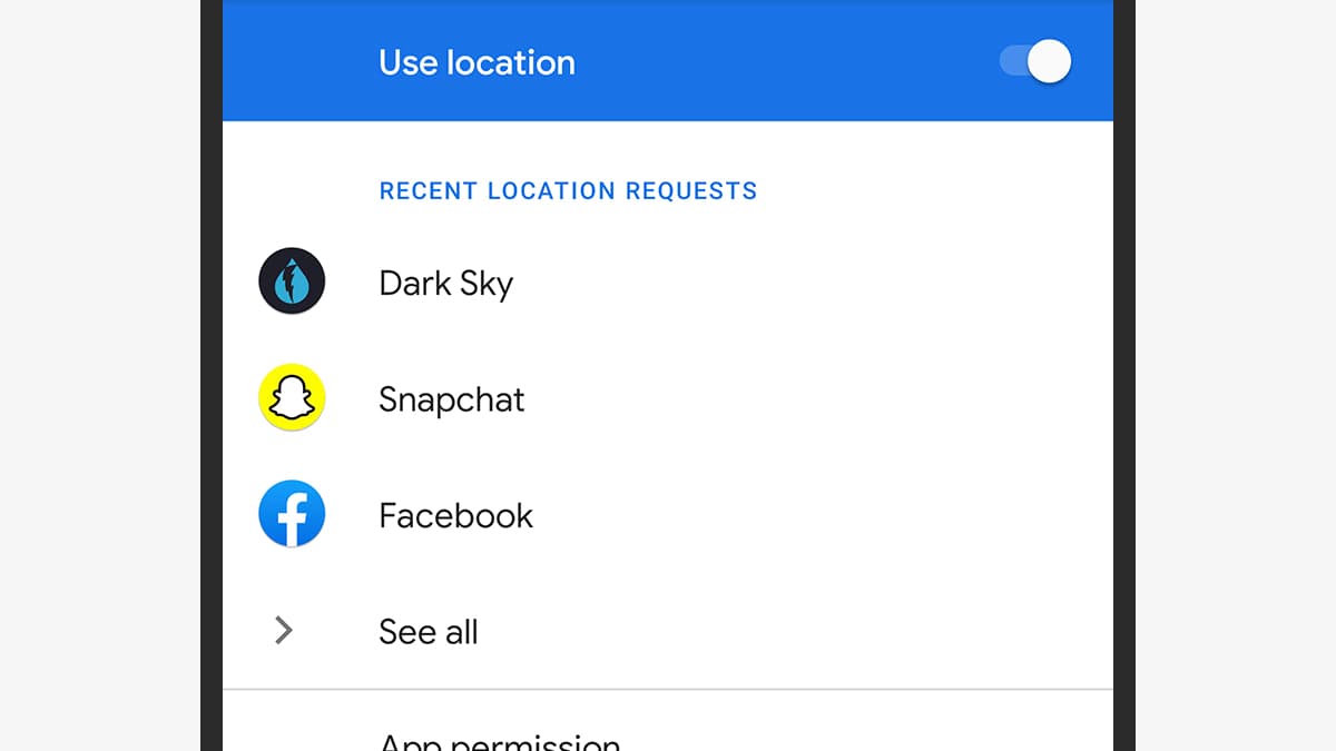 Opções de localização do Android
