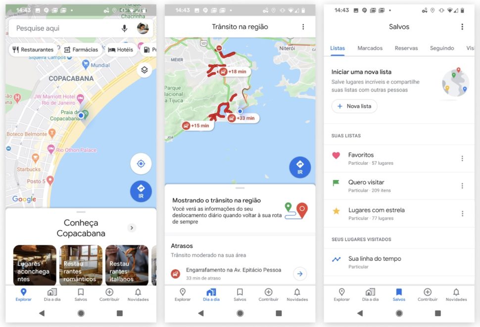 Novas abas do Google Maps, que vão ser disponibilizadas a partir de março de 2020
