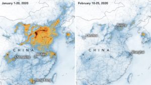 Mapa compara emissões de dióxido de nitrogênio na China