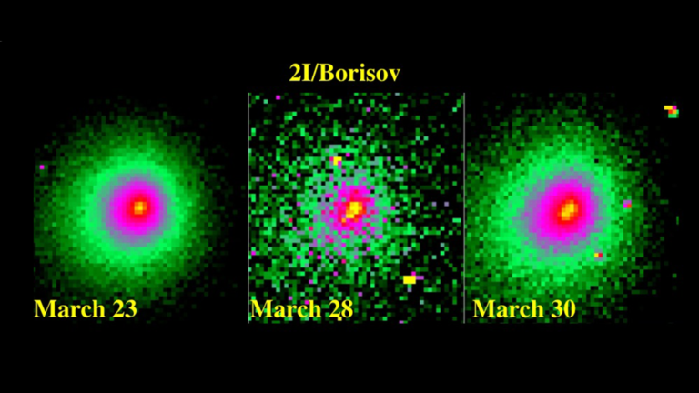 Imagem do telescópio espacial Hubble mostrando um fragmento se soltando do cometa 2L/Borisov. Crédito: David Jewitt