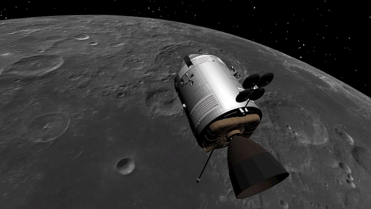 simulação SPICE do Módulo de Comando e Serviço da Apollo 15 em órbita à volta da Lua