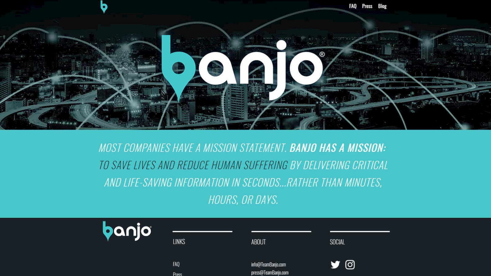 Tela do site da Banjo