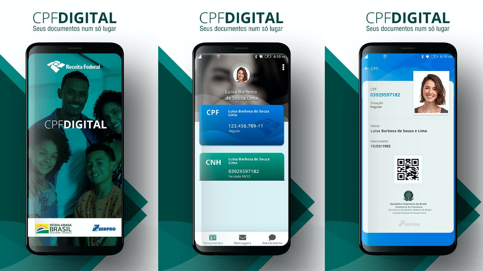 Telas do aplicativo CPF Digital